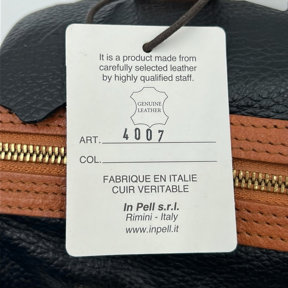 Valentina Pebbled Italian Leather Satchel Bag Navy Tan Top Handle Crossbody - Picture 14 of 14